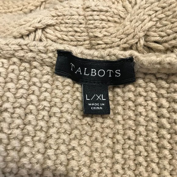 Talbots Sweater Vest Size L / XL Camel Brown Open Front Wool Cable Knit - Picture 7 of 9